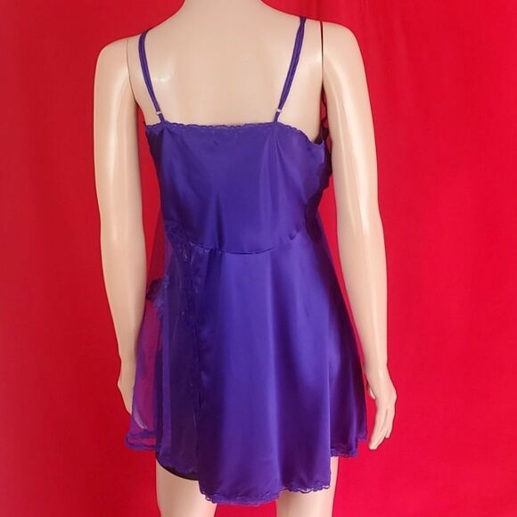 Victoria's Secret Gold Label Vintage 90s Lace Slip Mini Dress Purple Size Large - Picture 4 of 5